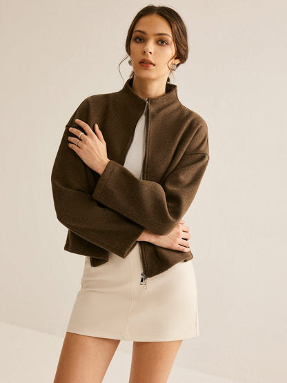 Lederjacke Damen Braun Stehkragen Elegant