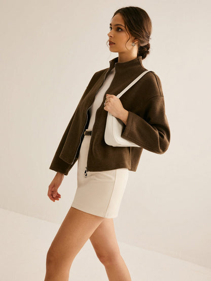 Lederjacke Damen Braun Stehkragen Elegant