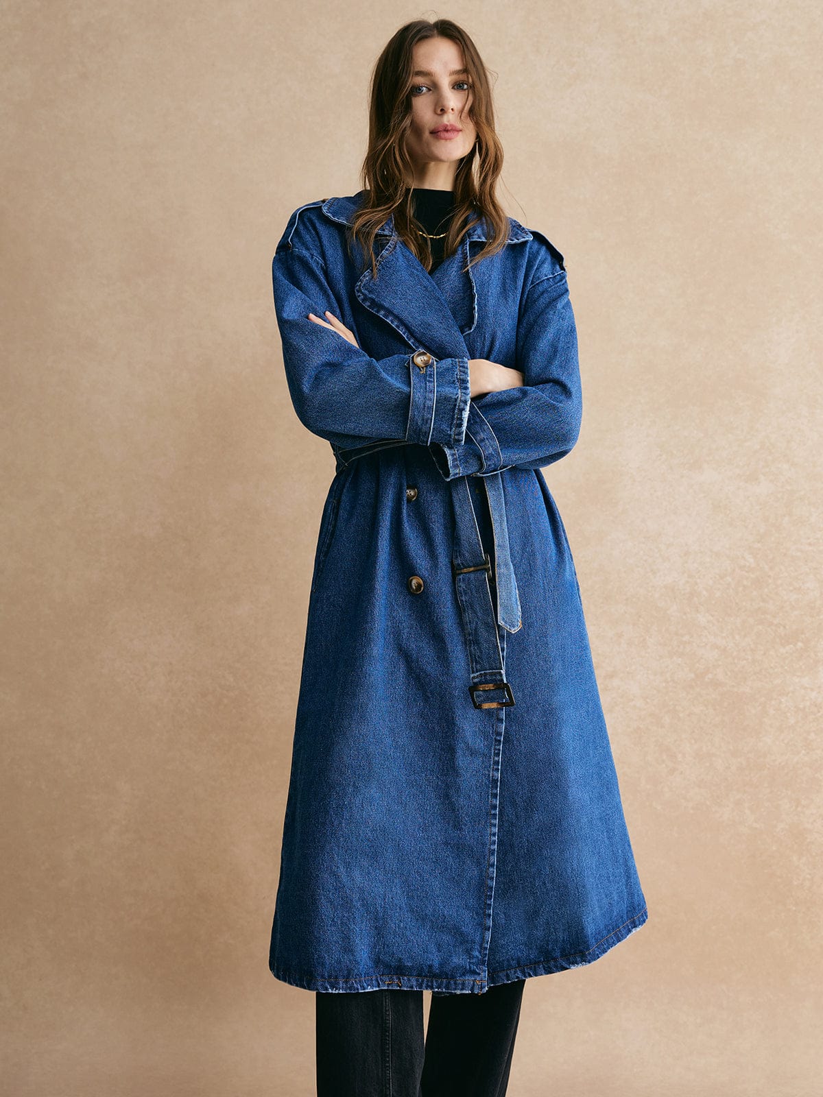 Großer Denim-Trenchcoat Oversized Lässig Blau