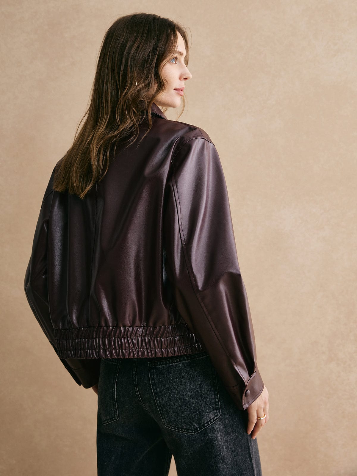 Damen Lederjacke Cropped Modern Elegant