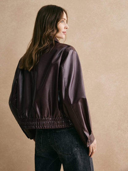 Damen Lederjacke Cropped Modern Elegant
