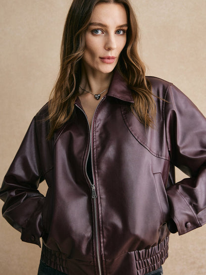 Damen Lederjacke Cropped Modern Elegant