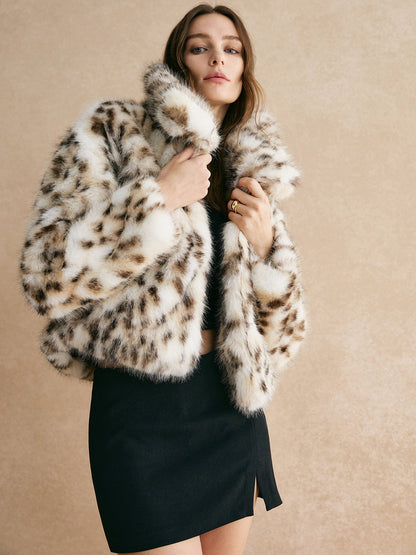 Damen Leopardenjacke Kunstfell Mantel - Norvielle