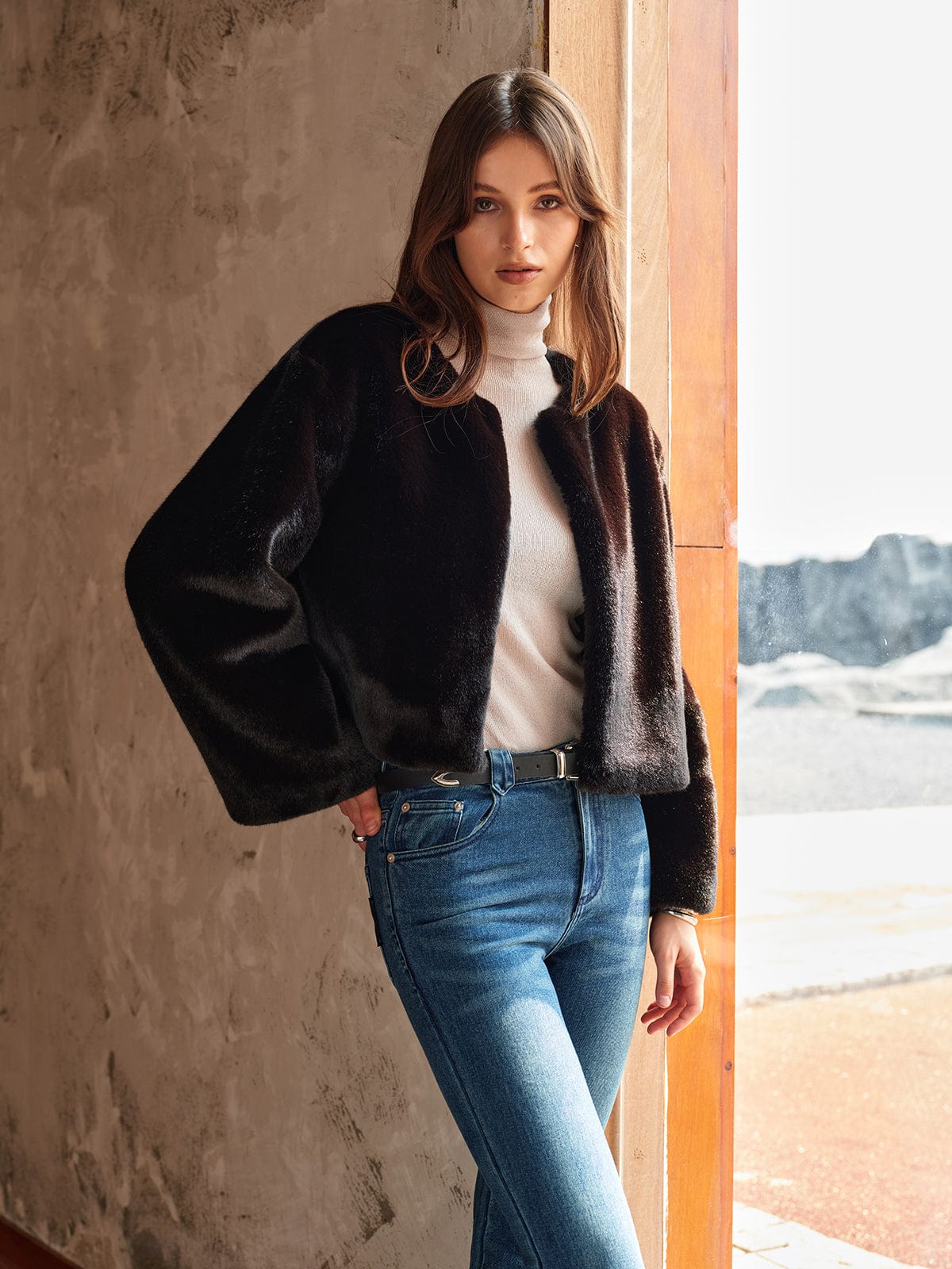 Damen Kunstfelljacke Kurz Modern Stilvoll - Norvielle
