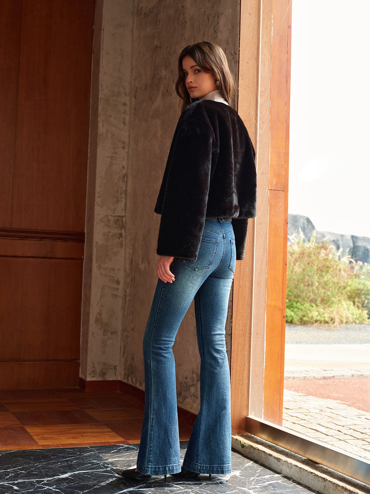 Damen Kunstfelljacke Kurz Modern Stilvoll