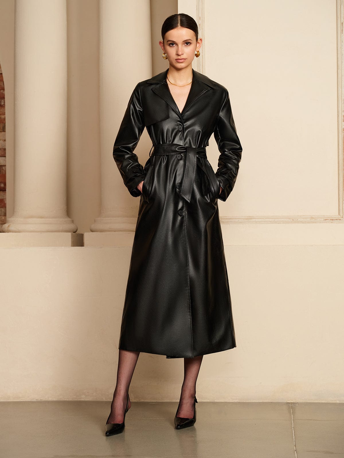 Damen Leder-Trenchcoat Elegant Nappa-Leder