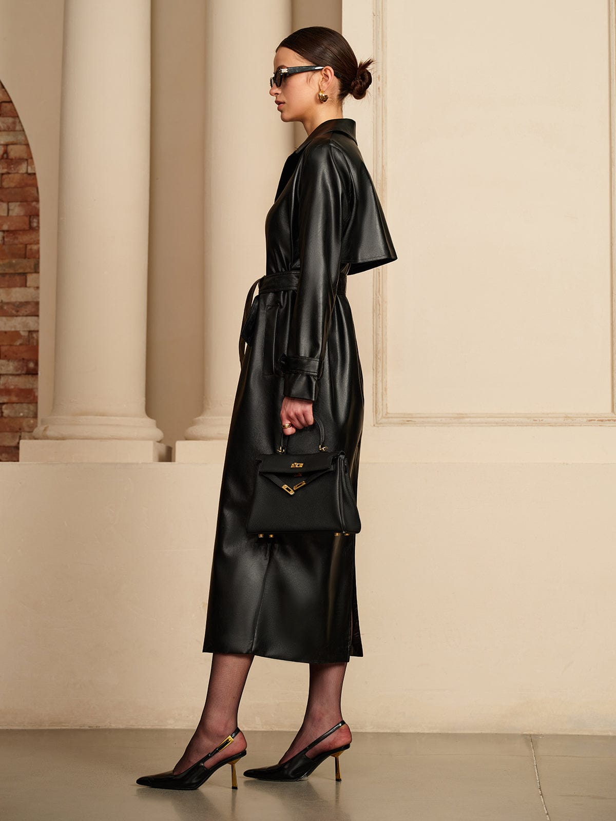 Damen Leder-Trenchcoat Elegant Nappa-Leder