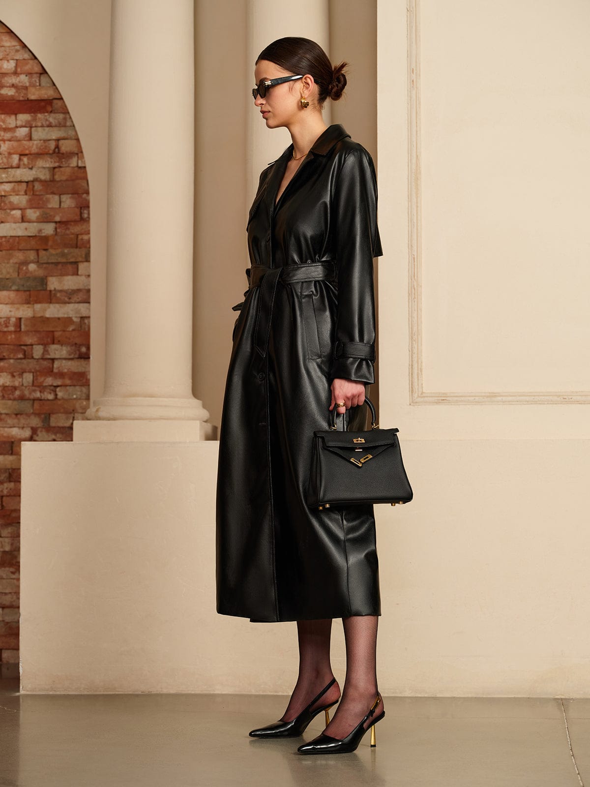 Damen Leder-Trenchcoat Elegant Nappa-Leder