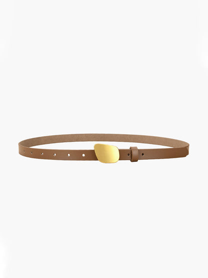 Damen Gürtel Goldknopf Elegantes Leder Schwarz - Norvielle