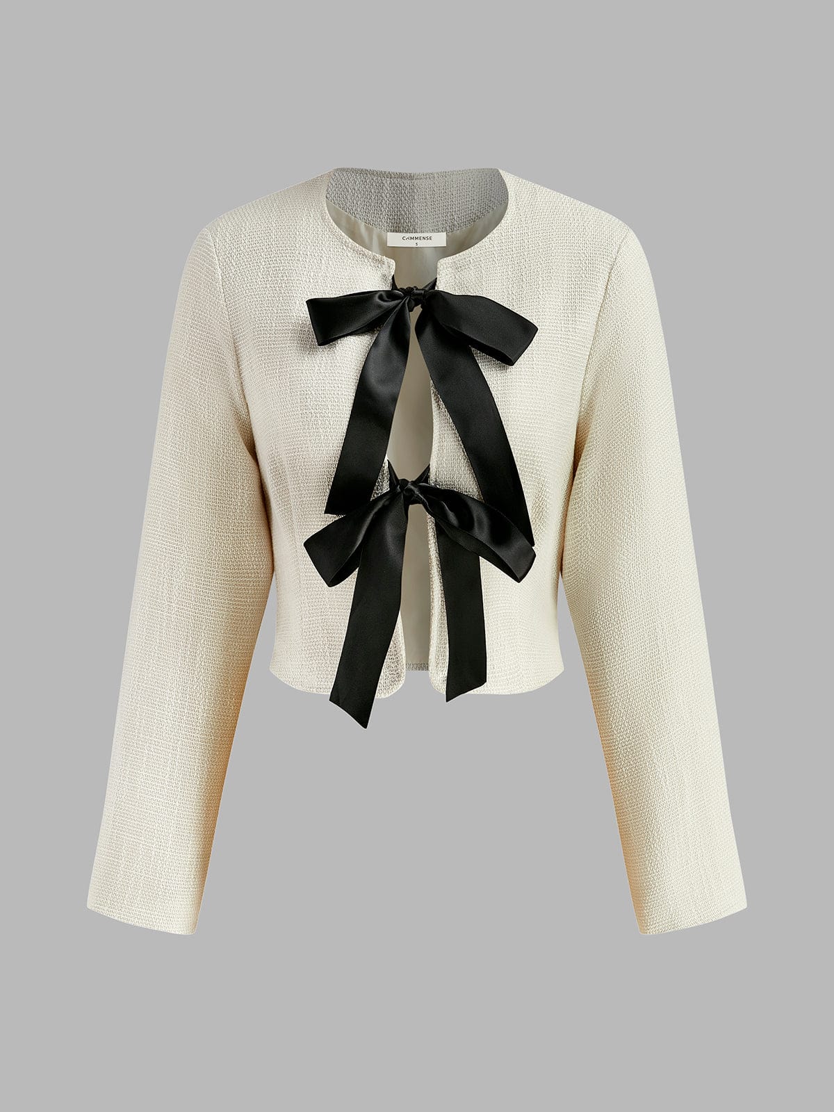 Damen Blazer Weiß Elegant Satin mit schwarzen Schleifen - Norvielle