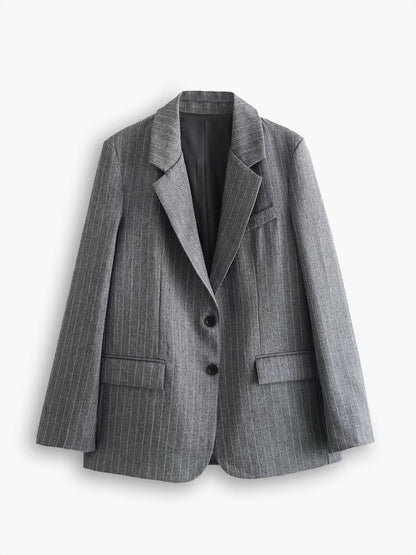 Damen Blazer Oversized Streifen Grau - Norvielle