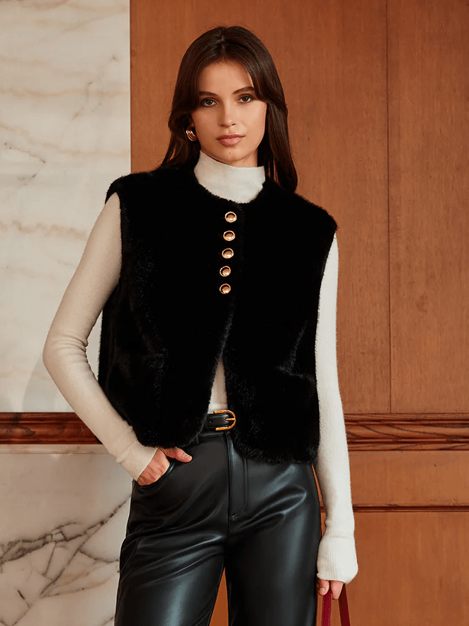 Synthetik-Pelz-Gilet Damen Rundhals Kurz Modern - Norvielle