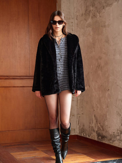 Damen Kunstfelljacke Lang Warm Elegant Winter