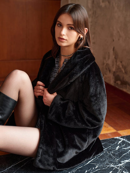 Damen Kunstfelljacke Lang Warm Elegant Winter