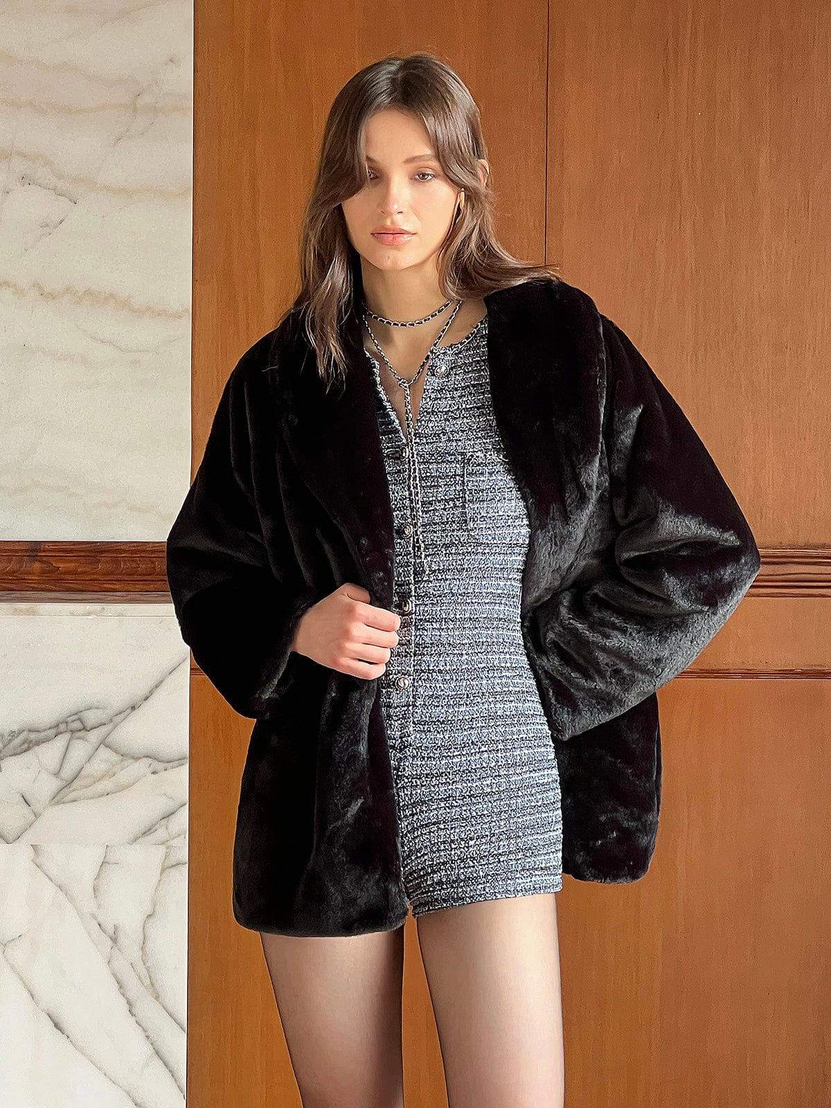 Damen Kunstfelljacke Lang Warm Elegant Winter