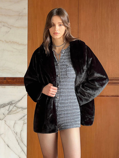 Damen Kunstfelljacke Lang Warm Elegant Winter