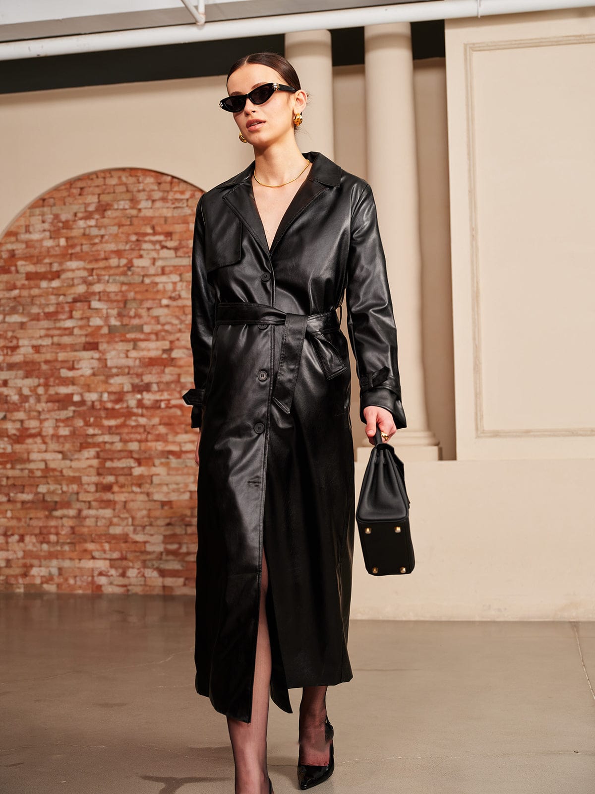 Damen Leder-Trenchcoat Elegant Nappa-Leder