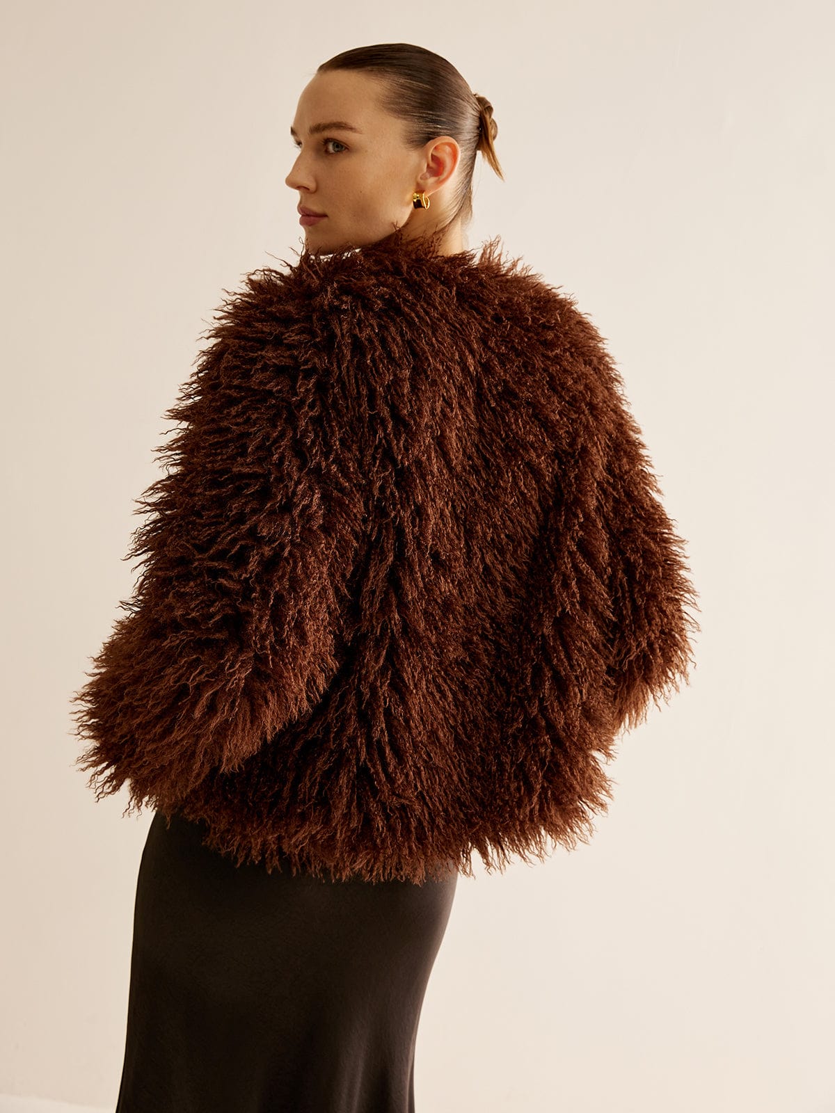 Braune Kunstfelljacke Damen Frühjahr Modell