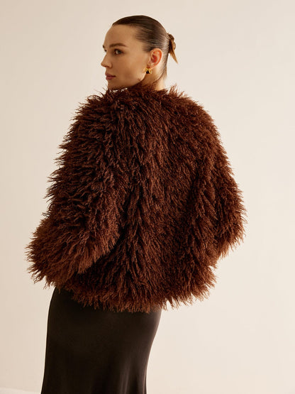 Braune Kunstfelljacke Damen Frühjahr Modell