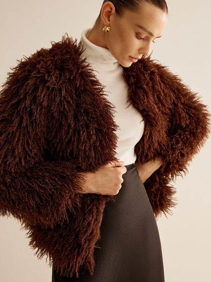 Braune Kunstfelljacke Damen Frühjahr Modell