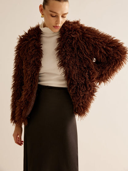 Braune Kunstfelljacke Damen Frühjahr Modell - Norvielle