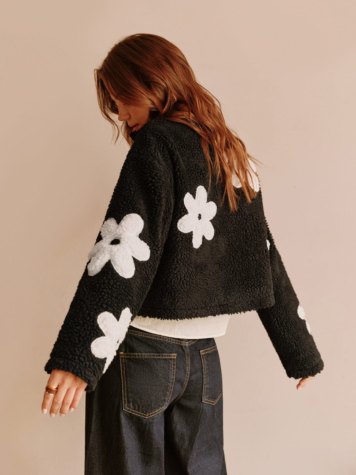 Damen Frühjahrsteddyjacke Blumenmuster