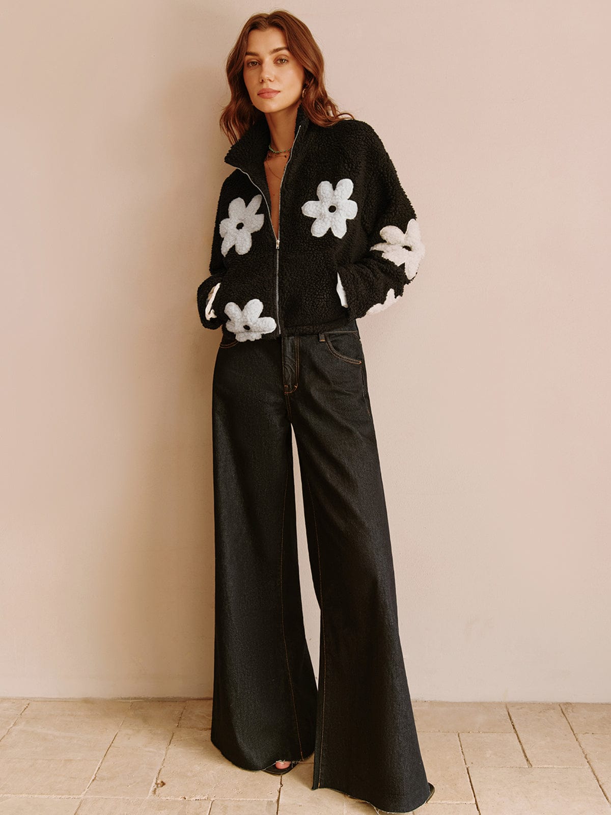 Damen Frühjahrsteddyjacke Blumenmuster