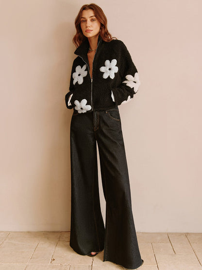 Damen Frühjahrsteddyjacke Blumenmuster