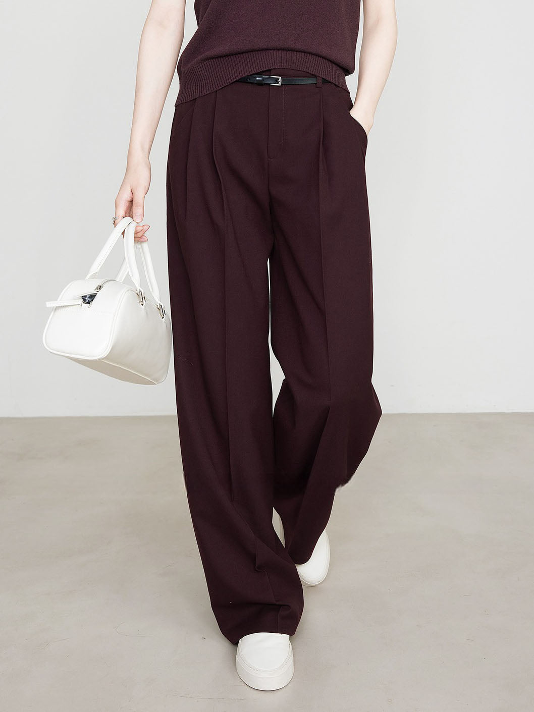 Damen Chino Hosen Bequem Bordeaux