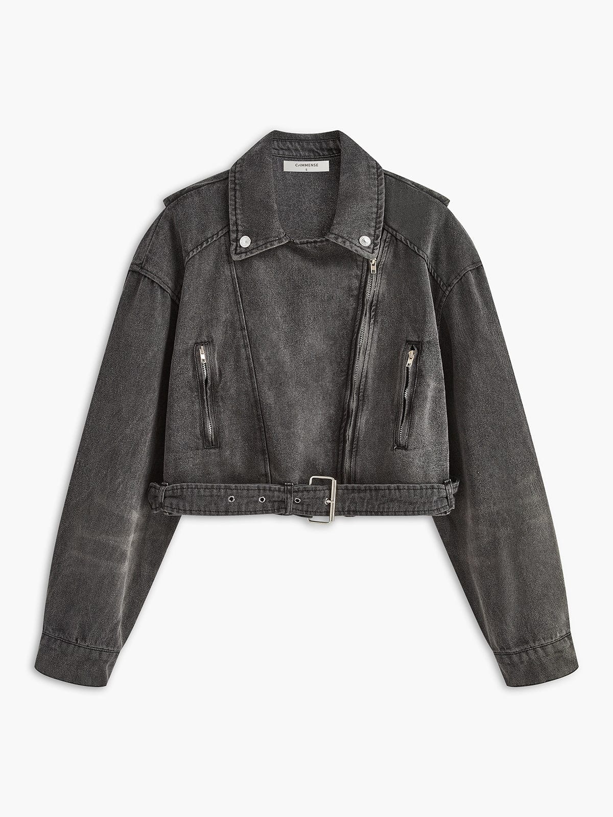 Damen Bikerjacke Cropped Denim Schwarz - Norvielle