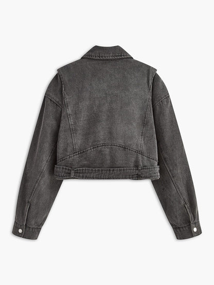 Damen Bikerjacke Cropped Denim