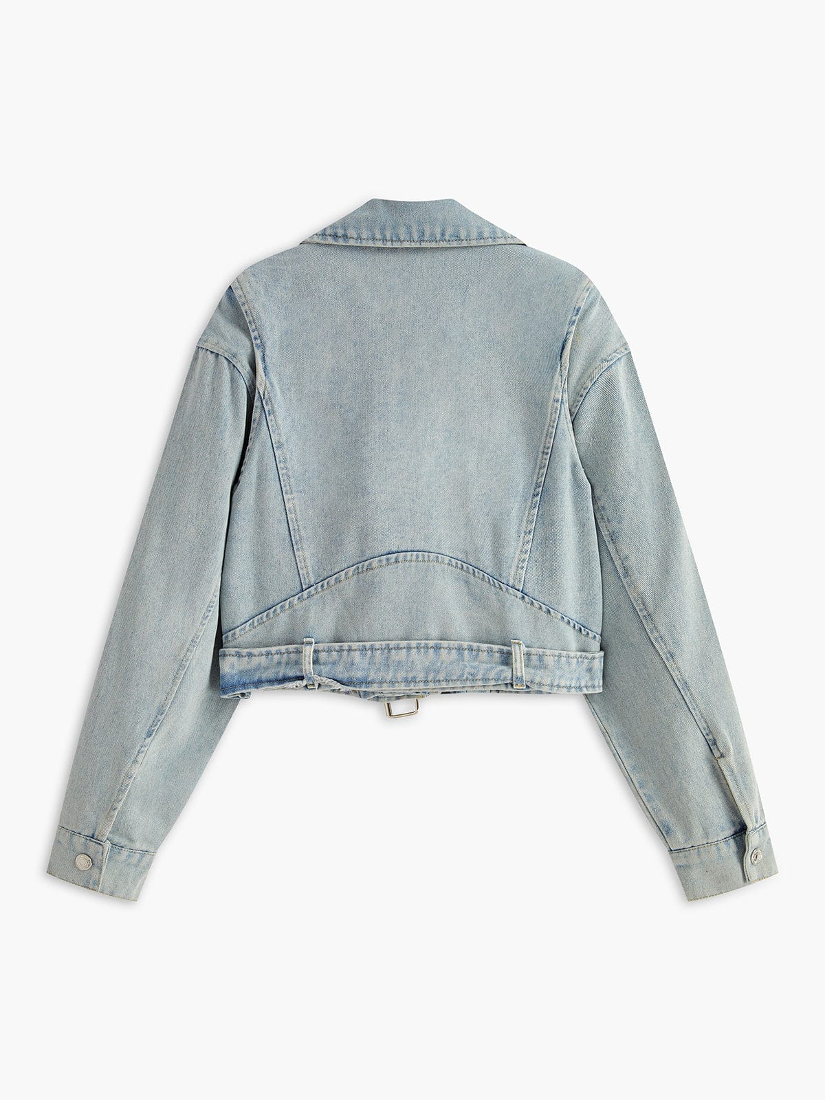 Damen Cropped Bikerjacke Denim Lederoptik