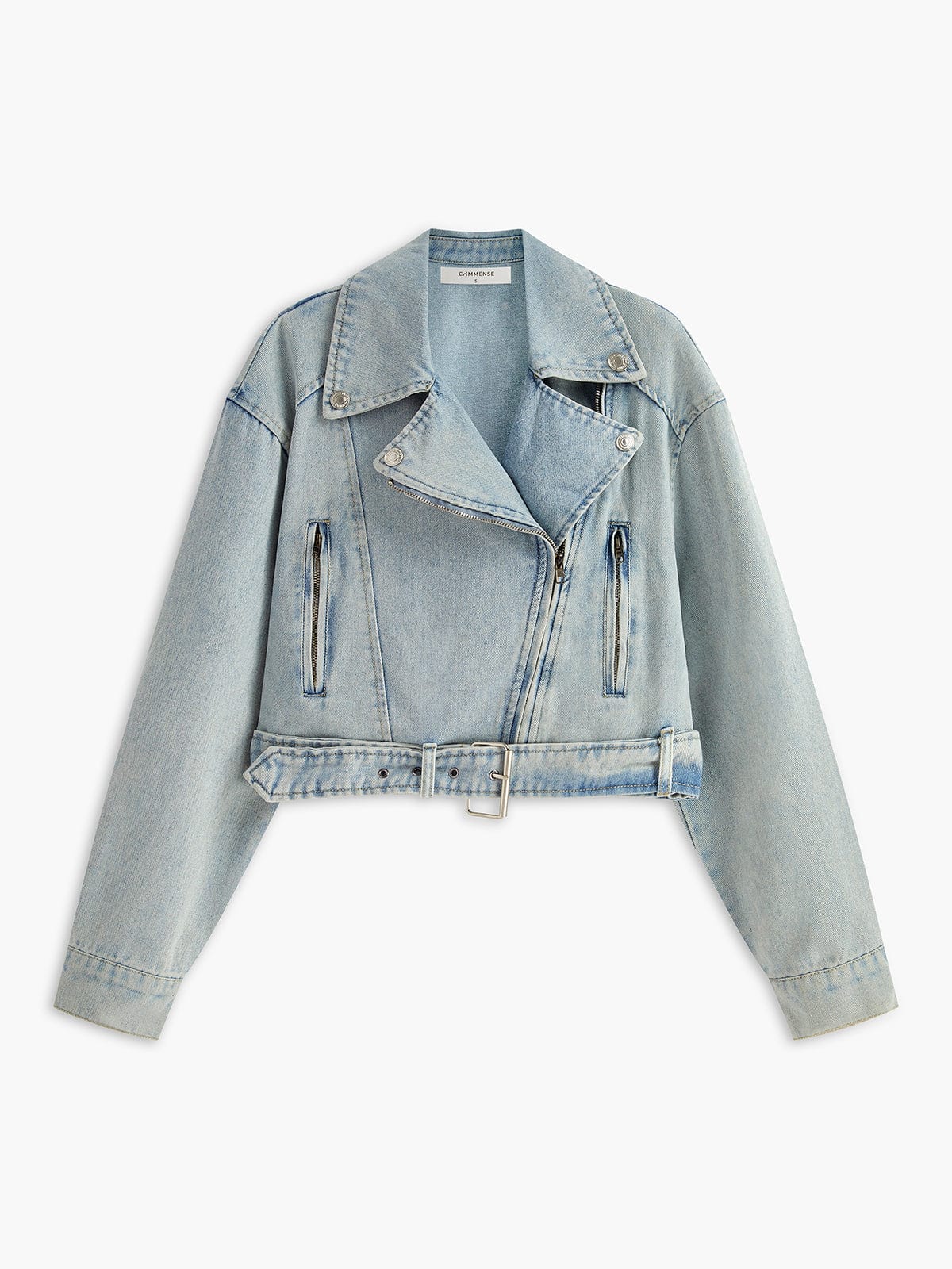 Damen Cropped Bikerjacke Denim Lederoptik - Norvielle