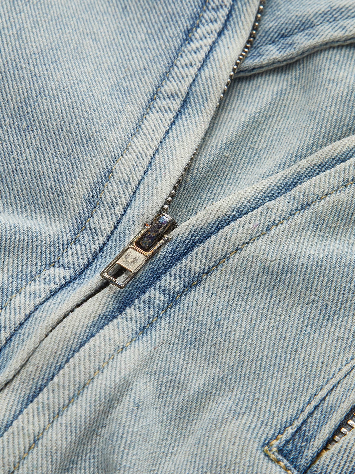 Damen Cropped Bikerjacke Denim Lederoptik