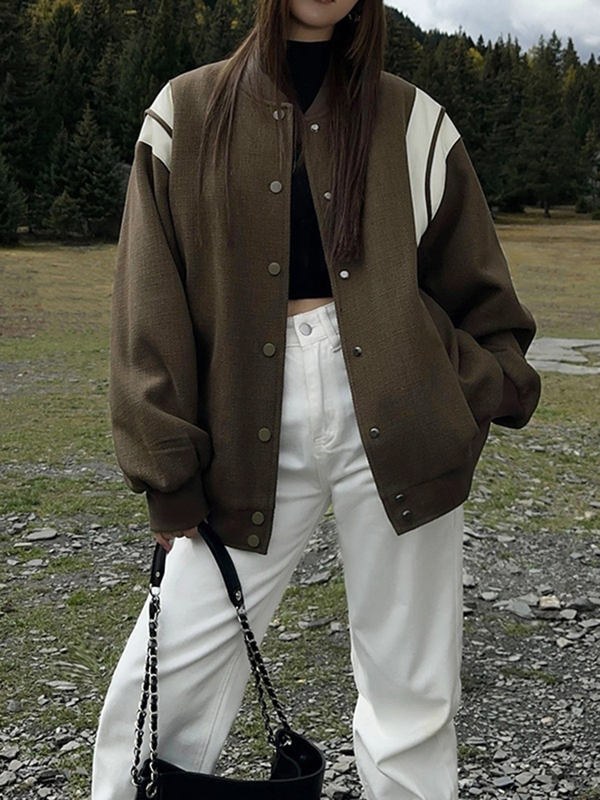 Damen Retro Varsity Jacke Lässig Gestreift - Norvielle