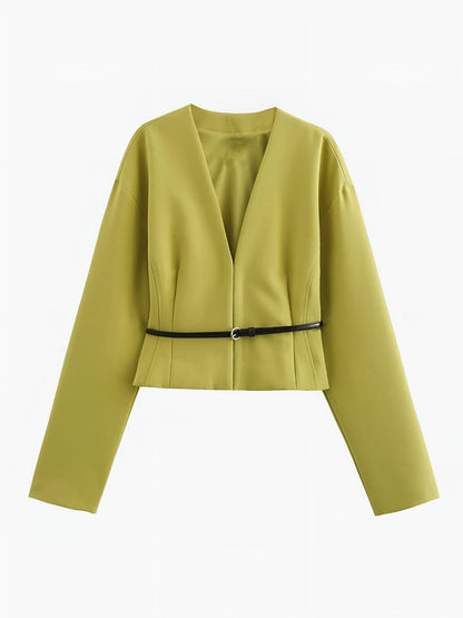 Damen Slim Fit Blazer V-Ausschnitt Mit Gürtel - Norvielle