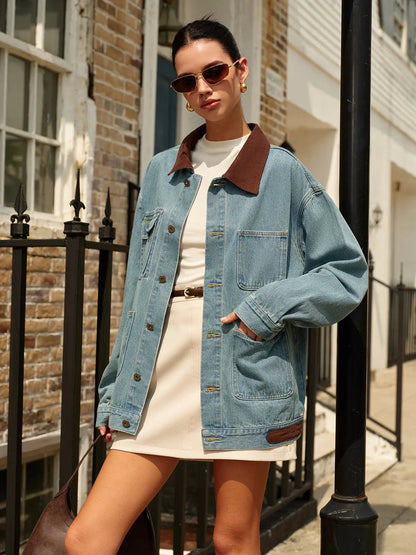 Damen Jeansjacke Moderner Kontrast-Stil - Norvielle