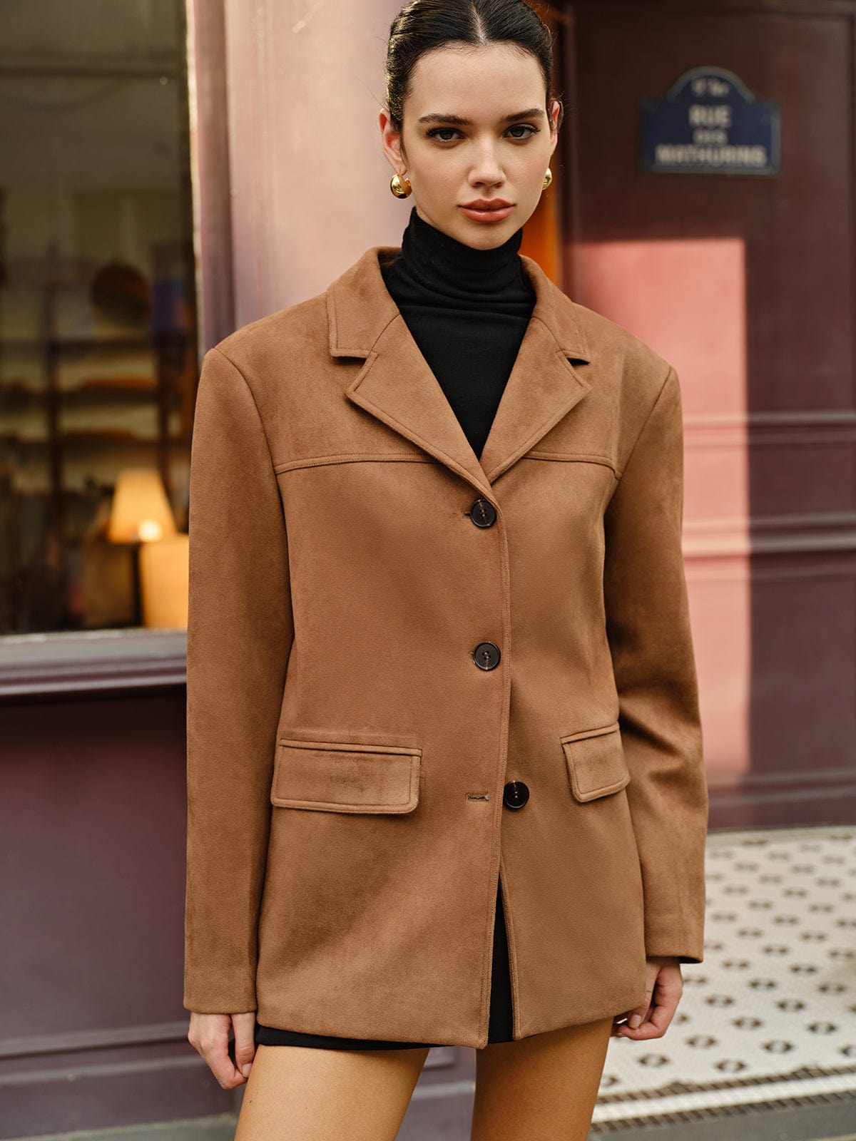 Damen Wildlederblazer Braun Lässig Modern