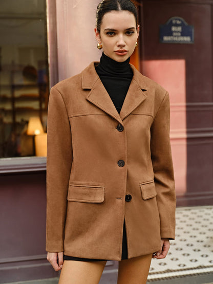 Damen Wildlederblazer Braun Lässig Modern