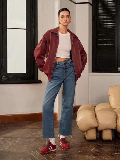 Damenjacke Bordeauxrot Sportlich Elegant