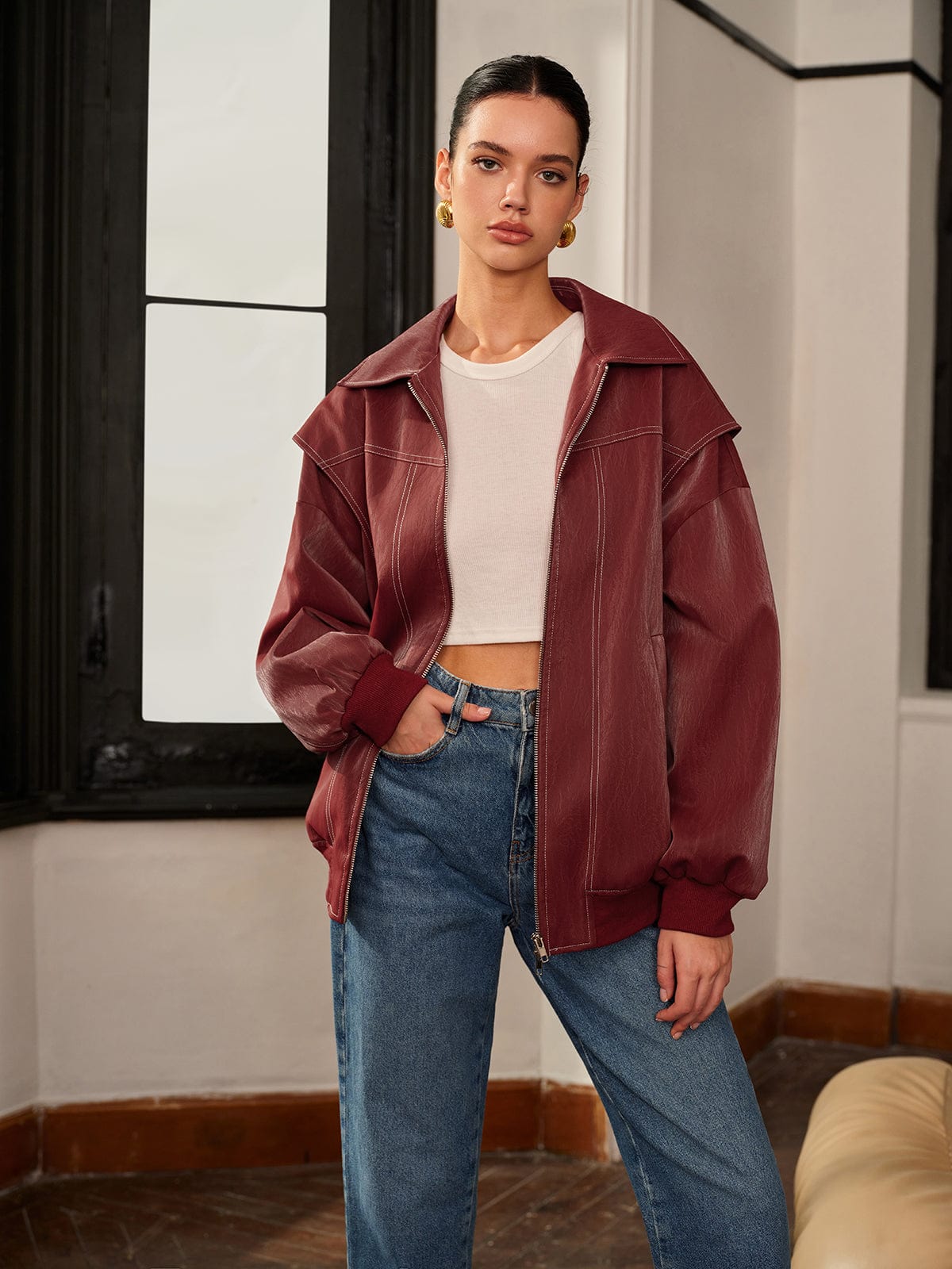 Damenjacke Bordeauxrot Sportlich Elegant - Norvielle