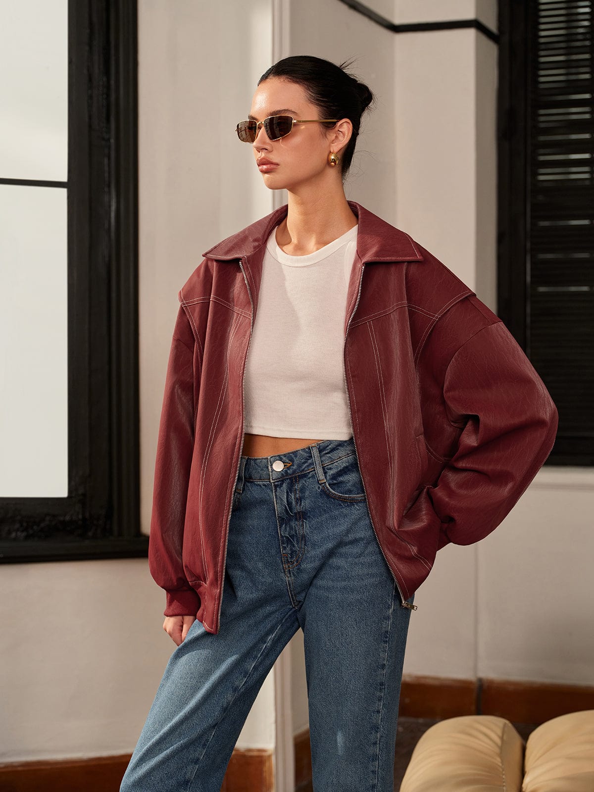 Damenjacke Bordeauxrot Sportlich Elegant