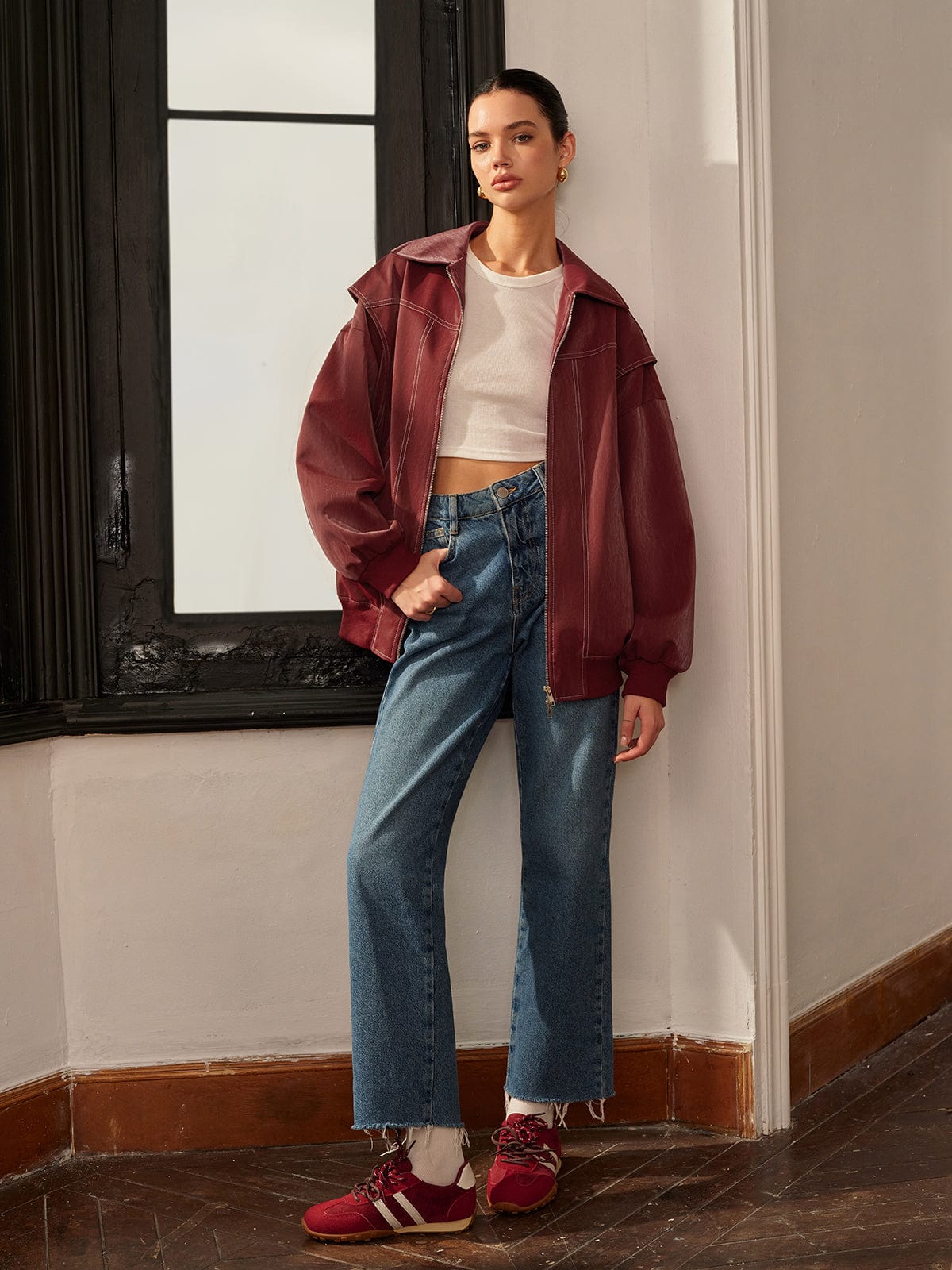 Damenjacke Bordeauxrot Sportlich Elegant