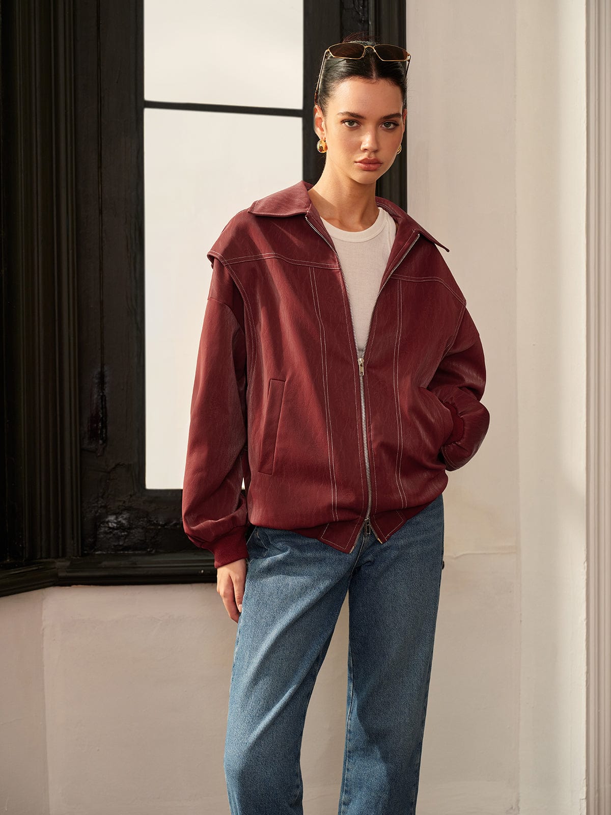Damenjacke Bordeauxrot Sportlich Elegant