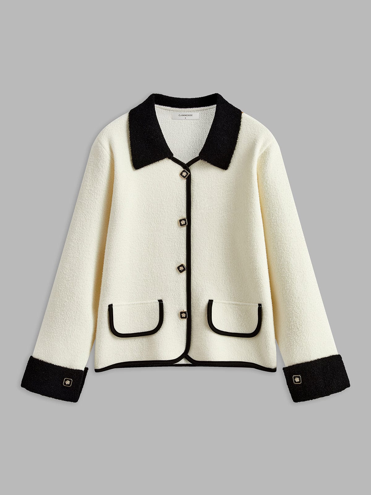 Stilvolle Damen Blazerjacke Weiß Schwarz Kontrast - Norvielle