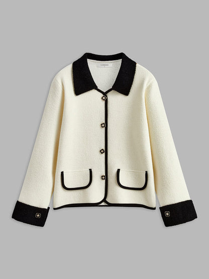 Stilvolle Damen Blazerjacke Weiß Schwarz Kontrast - Norvielle