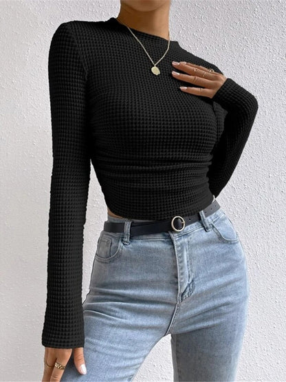 Damen Langarm Crop- Waffelstrick Sommer
