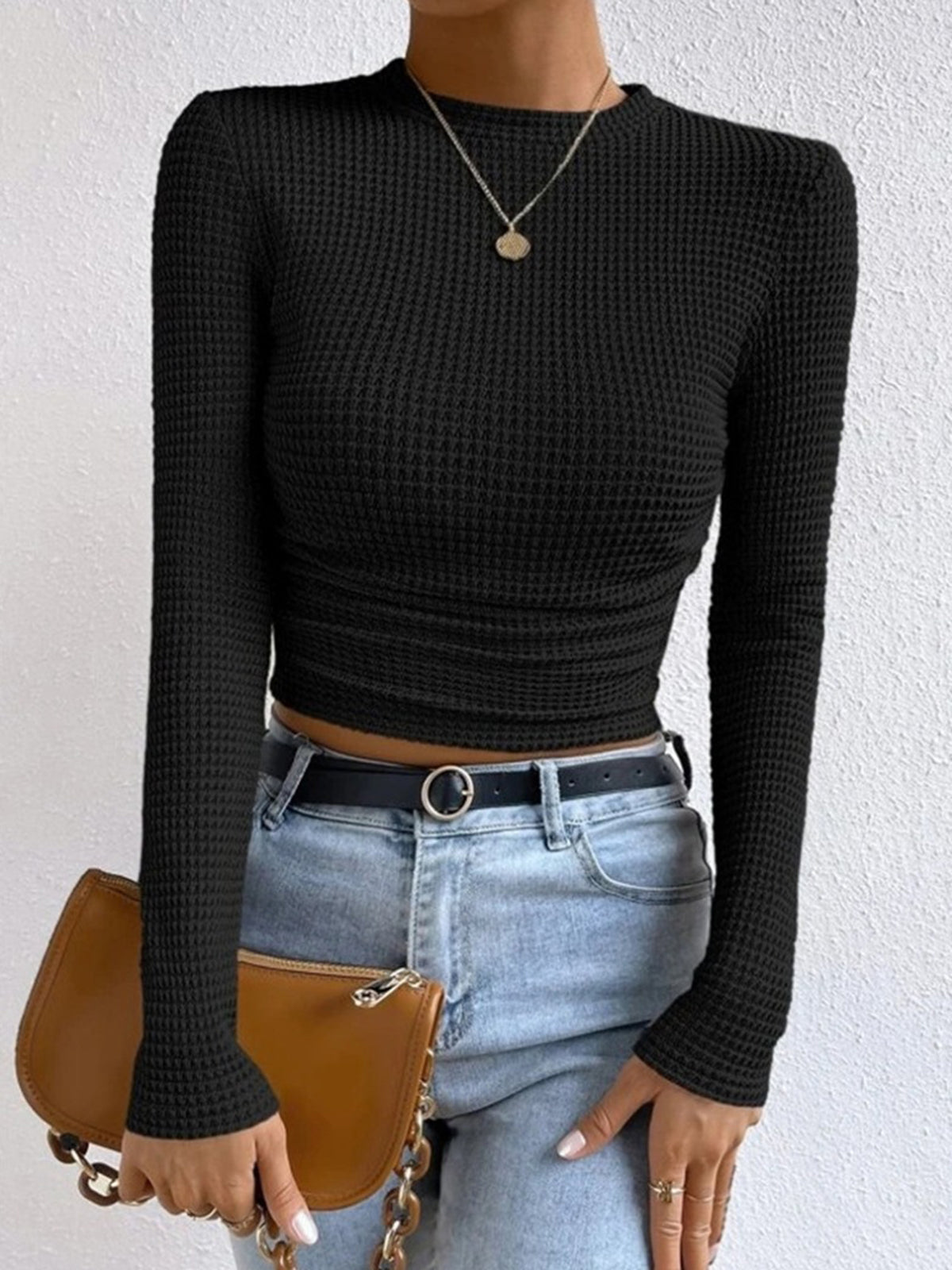 Damen Langarm Crop- Waffelstrick Sommer