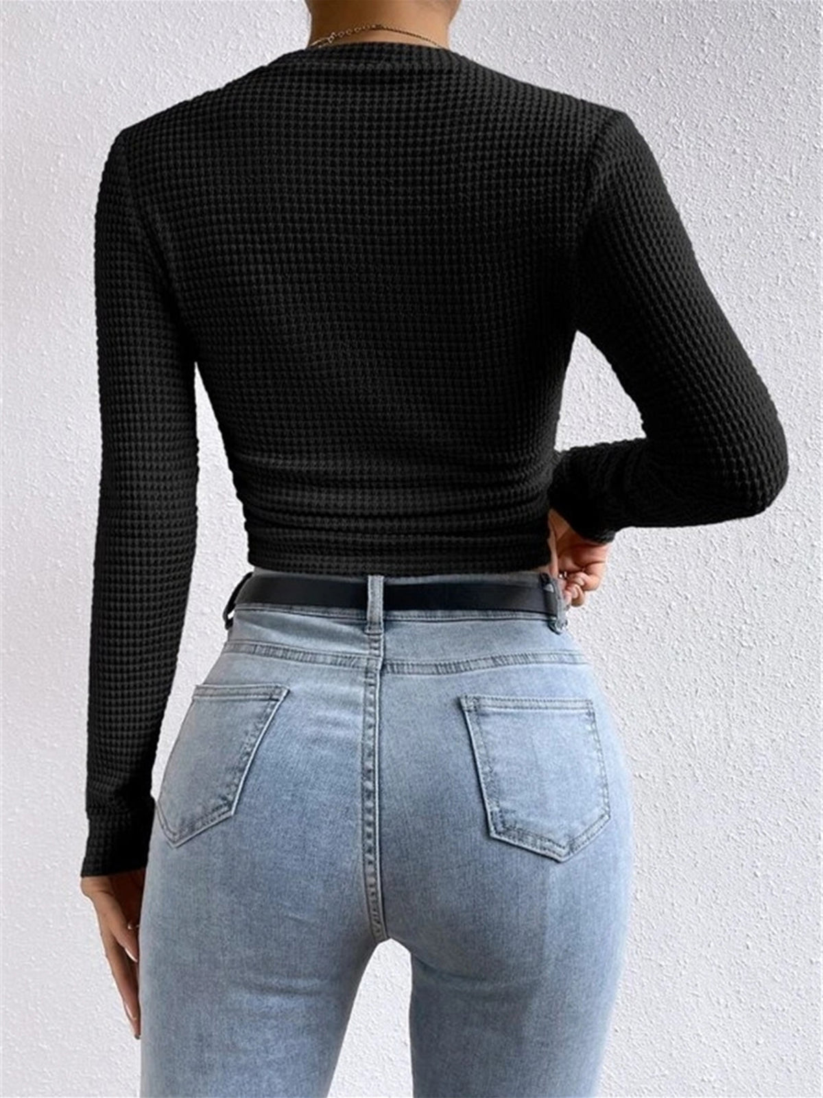 Damen Langarm Crop- Waffelstrick Sommer