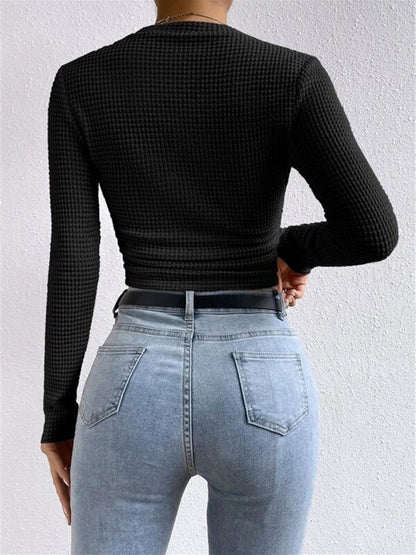 Damen Langarm Crop- Waffelstrick Sommer